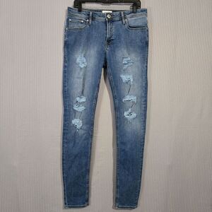 Jack & Jones Mens Distressed Grunge Casual Skinny Liam Fit Denim Jeans Size 34
